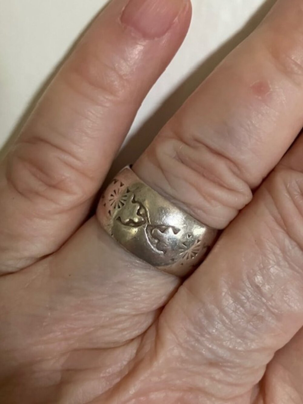 Vintage Navajo Wide Band Stamped Sterling Unisex Ring